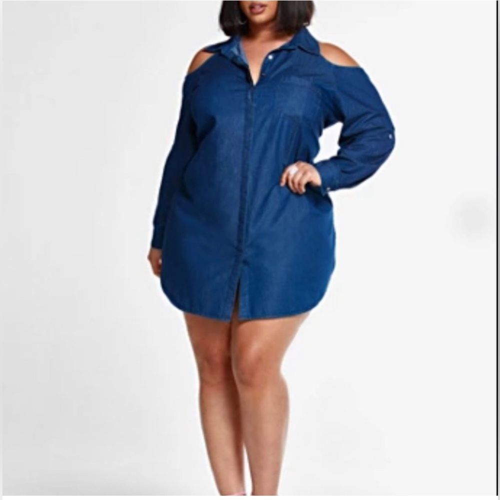 Fashion to Figure Tasha cold shoulder chambray shirt dress